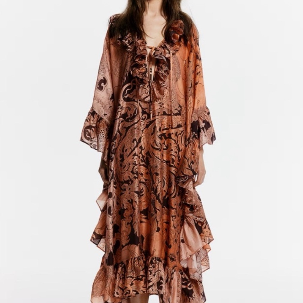 NWT H&M Asymmetrical Dress in Orange and Brown